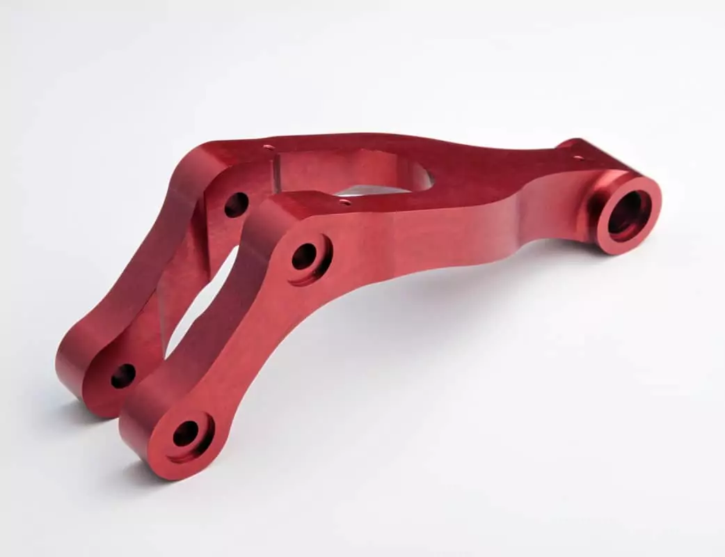 CNC Machining precision Red Anodised aluminium linkage part