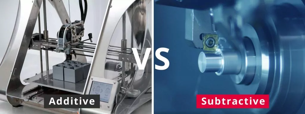 Additive manufacturing (3D printer) vs Subtractive manufacturing (Lathe)